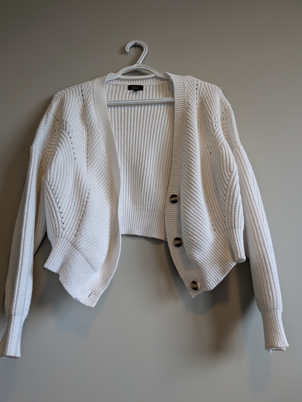 debut White Cropped Rib & Pointelle Button-Front Cardigan